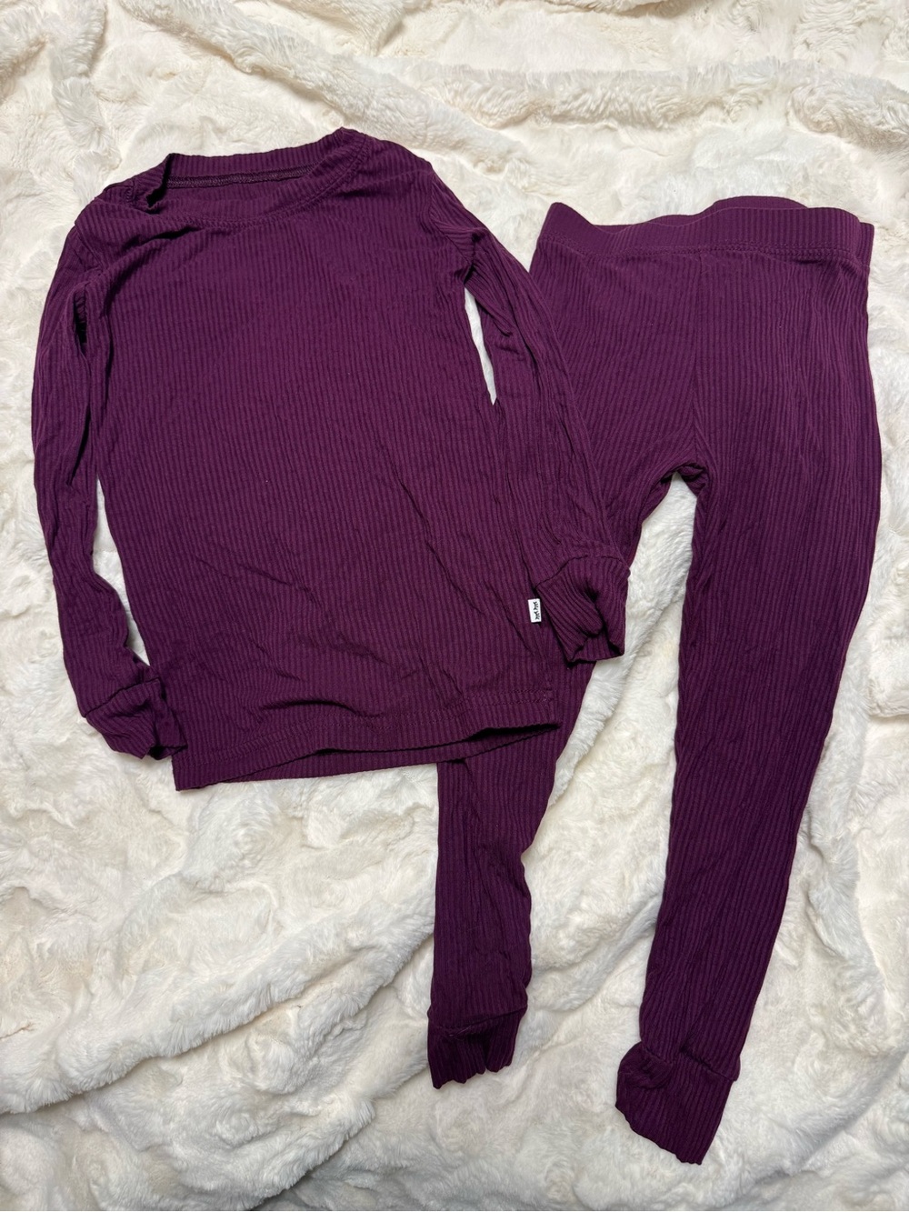 Little Sleepies Kids Ribbed Pajama Set - Deep Plum